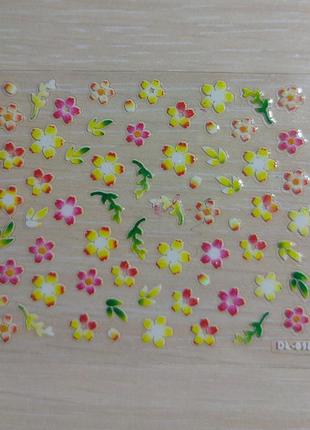 Наліпки для манікюру квіти самоклейки кольорові 0181 фото