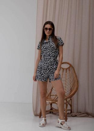 Женский летний комбинезон с шортами в леопардовом принте3 фото