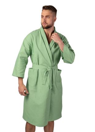 Вафельный халат luxyart кимоно размер (42-44) s 100% хлопок светлая мята (ls-974)