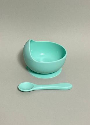 Мисочка глубокая с бортиком на присоске+ложка( дополнительно + вилка)