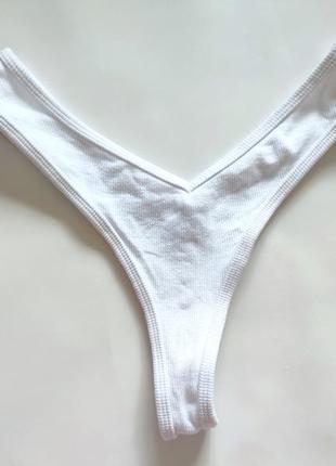 Primark в рубчик стрінги танга білі жіночі труси трусики білосніжні мікро високі з високою посадкою на талію бавовняні катонові