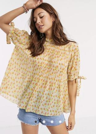 Новая бежевая плиссированная блуза в цветочный принт asos 🌿💛