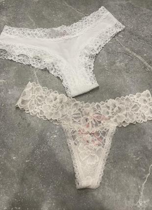 Бельё трусики набор трусиков victoria’s secret трусы белые виктория сикрет vs
