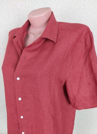 Льняная мужская рубашка терракотового цвета