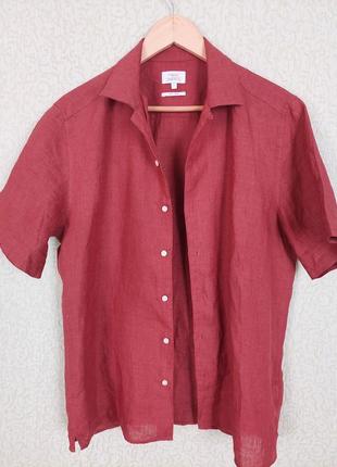 Льняная мужская рубашка терракотового цвета