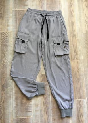Штани карго, джогери з накладними карманами, сріблясті штани