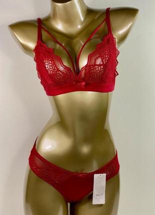 Женский красный кружевной ажурный сексуальный комплект женского нижнего белья сексуальное белье с портупеей бралетом без косточек удобный секси