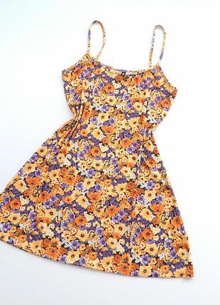 Платье сарафан с цветочным принтом в рубчик divided
