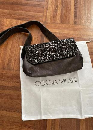 Поясна нова блискуча коричневого кольору дизайнерська з натуральної замші шкіряна сумка giorgia milani italy 🇮🇹