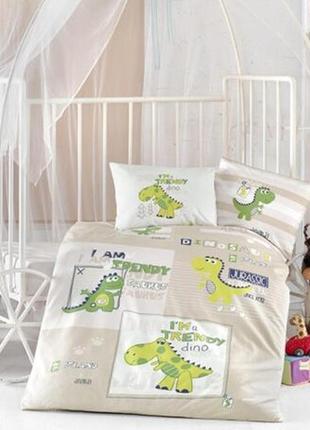 Комплект постельного белья для новорожденных clasy baby ranforce 100х150 troodon1 фото