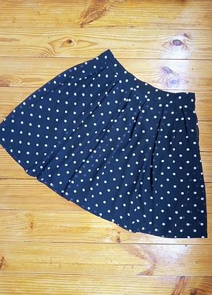 Шифоновая юбочка в горох темно синего цвета/общница в горох из шифона/юбка в складку мины