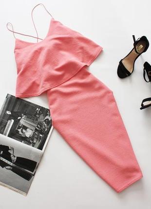 Красиве кораловое плаття по фігурці з воланами міді хл 14