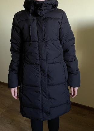 Зимова довга чорна куртка h&m нова колекція 2023, дутое пальто с капюшоном черное длинная куртка.
