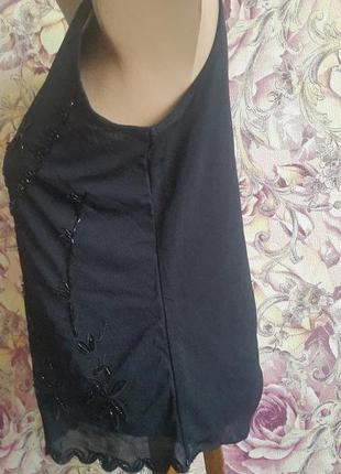 Черная блуза/майка из двойной сетки с бисером3 фото