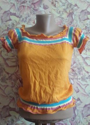 Винтажная блуза/футболка оранжево-бирюзовая