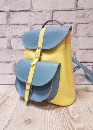 Рюкзак женский натуральная кожа желто-голубой 16241 фото