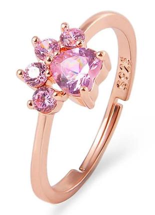 Кольцо pandora лапка вкрита рожевими камінцями пандора золото/срібло4 фото