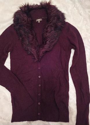 Светр кофта з ангорой + хутряний комір marsala 🍷