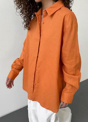 Базовая льняная рубашка оранжевая7 фото