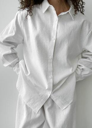 Базовая льняная рубашка белая3 фото