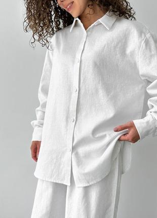 Базовая льняная рубашка белая4 фото