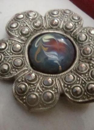 Брошь ссср ростовская финифть мельхиор серебрение №185
