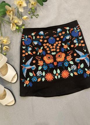 Коттоновая юбка с вышивкой в стилі zara boohoo cos2 фото