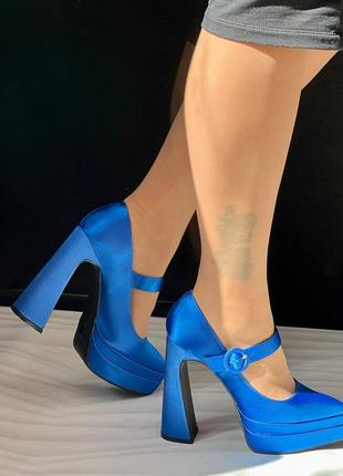 Акционная цена🔥🔥женские синие туфли из атласа, на высоком каблуке4 фото