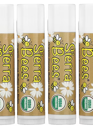 Sierra bees, органічні бальзами для губ, какао-олія, 4 штуки в пакованні вагою 0,15 унції (4,25 г) к