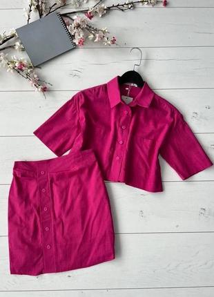 Женский костюм модный трендовый классический повседневный удобный качественный юбка юбка и + и топ топ топ льняной лаванда малина3 фото