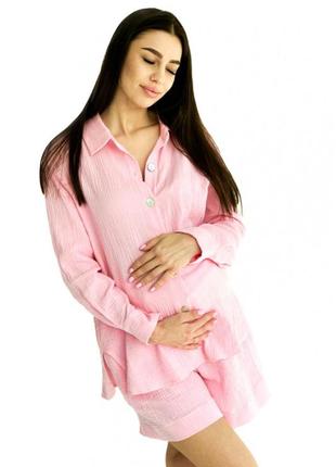 Летний костюм из муслина для беременных, розовый2 фото