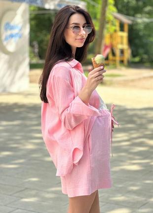 Летний костюм из муслина для беременных, розовый4 фото