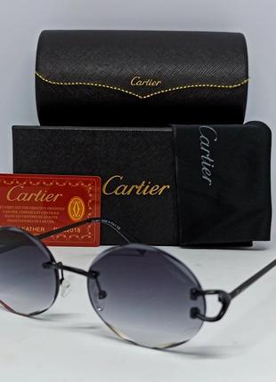 Очки в стиле cartier женские солнцезащитные овальные темно серый градиент безоправные