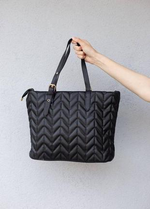 Женская черная стеганная сумка шоперь/ кожаная сумочка шоппер1 фото