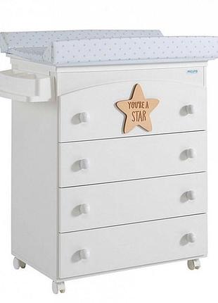 Пеленальный комод с ванночкой micuna valeria baby star, белый (b-970 baby star white)