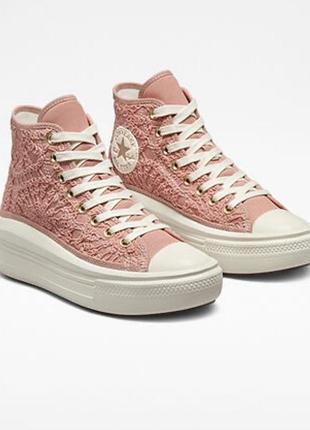 Кеди на платформі converse рожеві chuck taylor all star move platform daisy cord