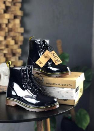 Черевики dr martens з глянцевою шкірою та хутром (осінь-зима-весна)😍