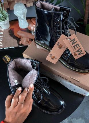 Ботинки dr martens с глянцевой кожей и мехом (осень-зима-весна)😍5 фото