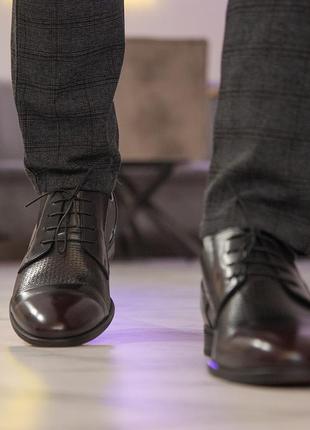 Черно-бордовые туфли для мужчин 100% кожа8 фото