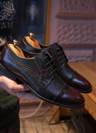 Черно-бордовые туфли для мужчин 100% кожа6 фото