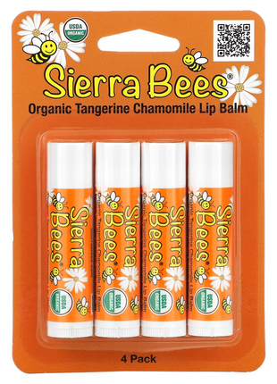 Sierra bees, органічні бальзами для губ, мандарин і ромашка, 4 шт. в пакованні, 0,15 унції (4,25 г)