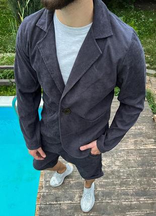 Летний модный мужской летний костюм шорты + рубашка повседневный с цветным принтом