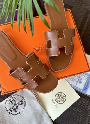 Шльопанці шкіряні в стилі hermes 25 см3 фото