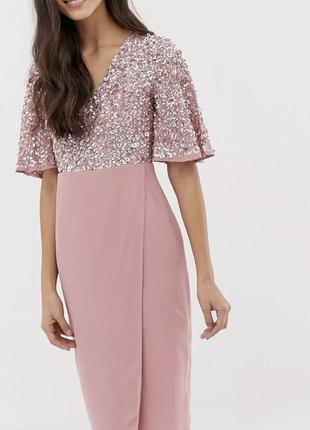 Ошатне вечірнє мідіплаття з паєтками, р. 8/36/s