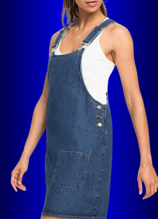 Джинсовый сарафан платье с карманами короткий мини комбинезон юбкой юбка мини-юбка синий р. 42 44 s