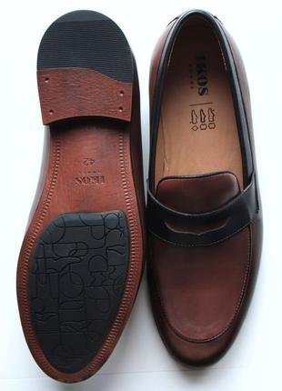 Зручні коричневі туфлі лофери ikos 365 з натуральної шкіри