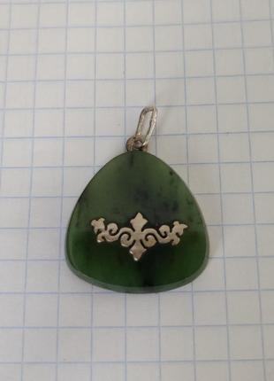 💚кулон, підвіска вінтаж нефріт (серебряный кулон нефрит ( киви).