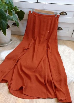 Рижа юбка миди с разрезами от asos, размер l