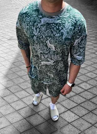 Легкий якісний чоловічий літній костюм футболка з шортами оверсайз повсякденний з кольоровим принтом3 фото