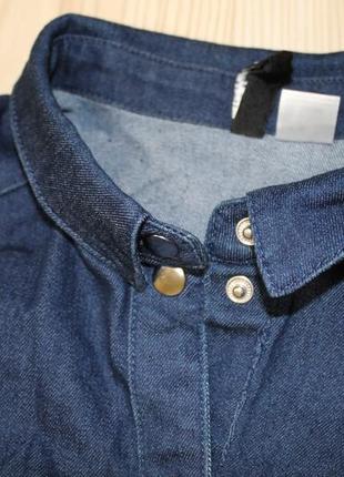 Джинсовое платье мини на заклепках рубашка эластичная туника короткое платице синее классика офисное4 фото